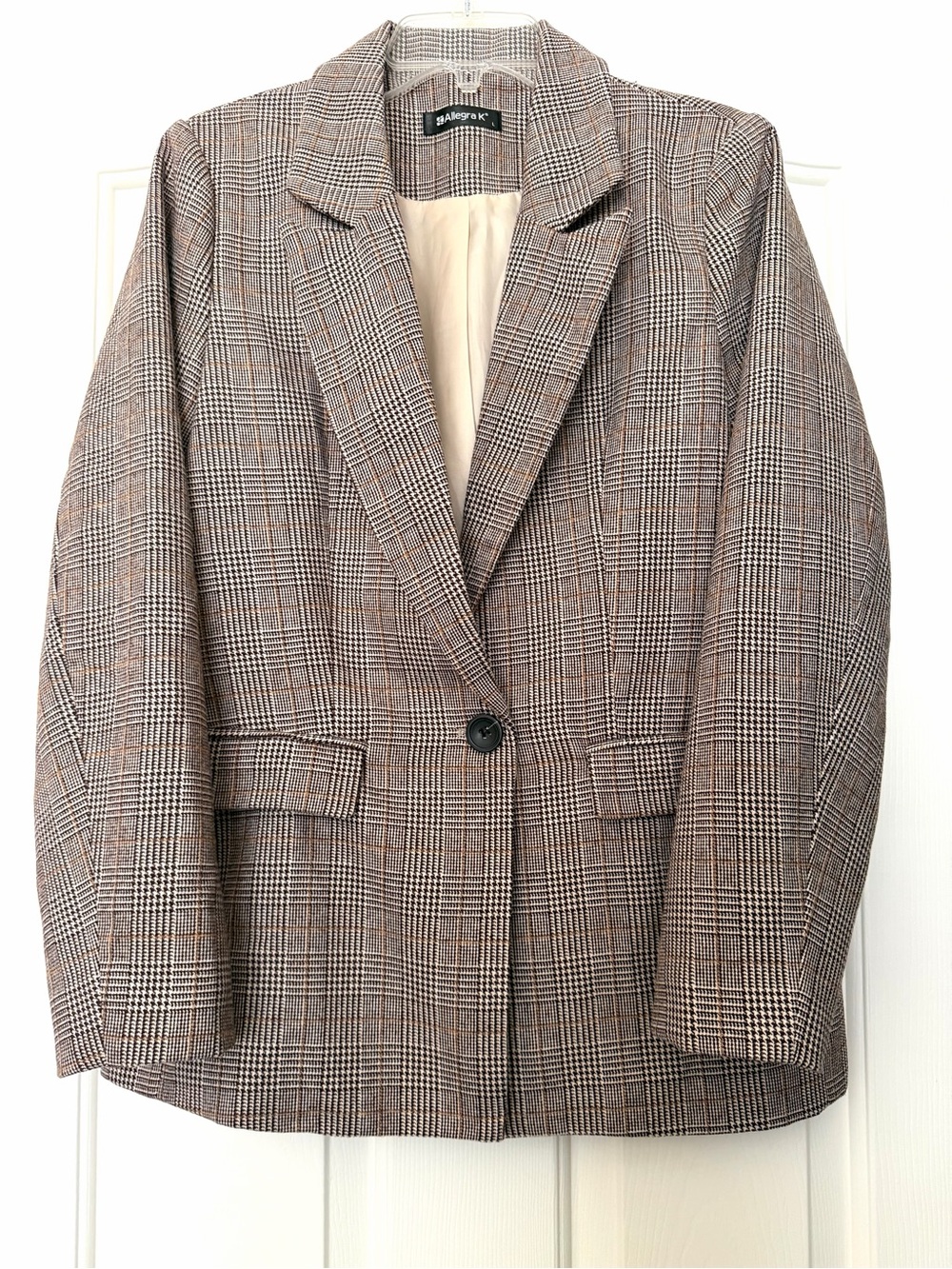 Women's Brown/Tan Plaid Single-Button Blazer